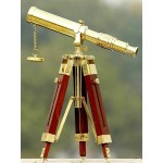 Nautical Vintage Brass Home Decorative Telescope with Portable Wooden Tripod Stand Gift Item - BZFKF66AA