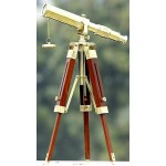 Nautical Vintage Brass Home Decorative Telescope with Portable Wooden Tripod Stand Gift Item - BZFKF66AA