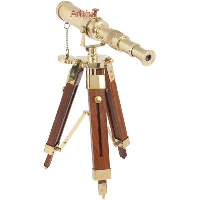 Piru Small 9 inch Size Brass Telescope with Tripod Stand. Desk Decor and Home Decor Item Decorative Showpiece 15 cm Brass Gold Brown - BY075VCPB