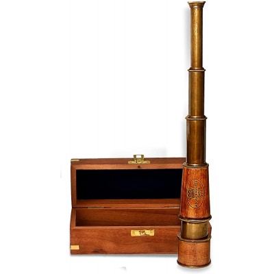 Roorkee Instruments India 18" Antique Look Brass Telescope in Wooden Presentation Box Sailors Gift - BBZ4IE7J0