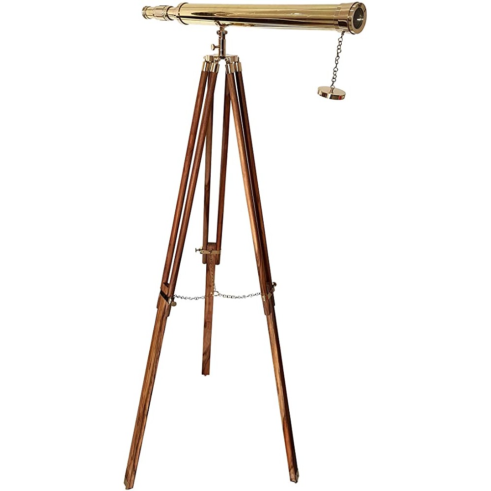 Shiny Brass Single Barrel with Tripod Stand Vintage Home Decor Telescope - BOMLOM02K