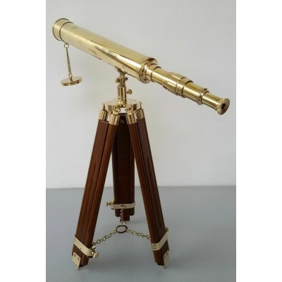 Telescope Single Barrel Brass 18" with Wooden Solid Tripod Stand Marine Navy Nautical Brass Telescope with Wooden Stand Best Gifts Collections by Antique MART - BVJO2I4EI