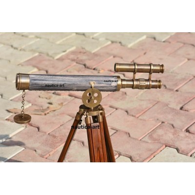 Vintage Brass Telescope 18" with Wooden Tripod Stand US Navy Marine Collectible Figurines Telescopes Best Gifts Collections Travel Outdoor Adventure by Antique MART - BJHR2LVIS