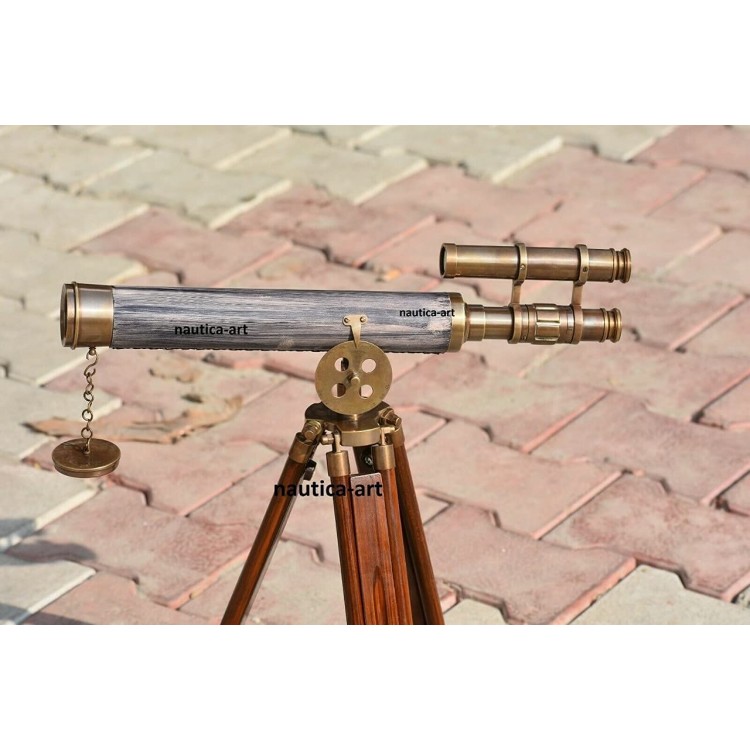 Vintage Brass Telescope 18 with Wooden Tripod Stand US Navy Marine Collectible Figurines Telescopes Best Gifts Collections Travel Outdoor Adventure by Antique MART - BJHR2LVIS