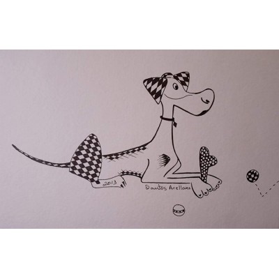 Cute Abstract Dog ORIGINAL Drawing Modern black Ink on STRATHMORE heavy weight paper - BKS0YWY0U