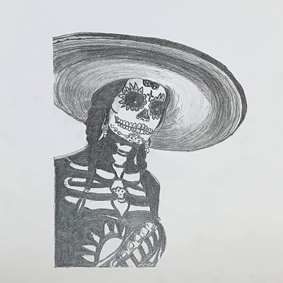 “La Catrina"Day of the Dead Drawing Art Print. Day of the dead decorations.Day of The Dead Skull-La Catrina Mexican Skeleton- Halloween Decorations-Decor Wall Art-Skeleton Decor - BBOU21MDM