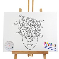 Pre Drawn Canvas Flower Lady Paint Kit | Adult & Teen Sip and Paint Party Favor | DIY Date Night Couple Activity - B8DIURXPO