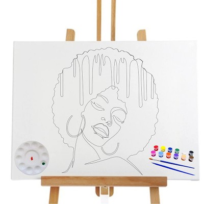 Pre Drawn Canvas Paint Kit | Teen Kids and Adult Sip and Paint Party Favor | DIY Date Night Couple Activity| Canvas Boards for painting| Birthday Party Gift Afro Woman Drippy - BWOBD6IXQ