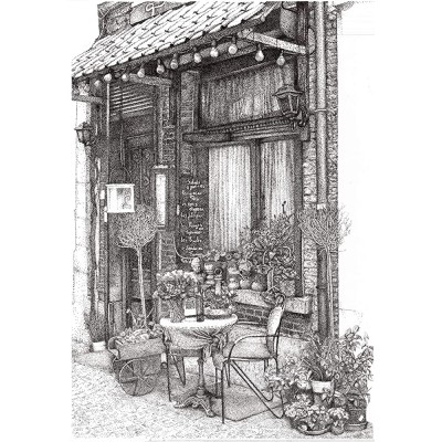 Printed art wall Black and white drawing stippling pointillism artwork Mistral coffee shop - BBE6E12PU