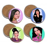 SELENA QUINTANILLA DRAWING 3.5 COASTERS CORKED BACK SELECT FROM FOUR BEAUTIFUL DRAWINGS ART - B5Y99D4FG