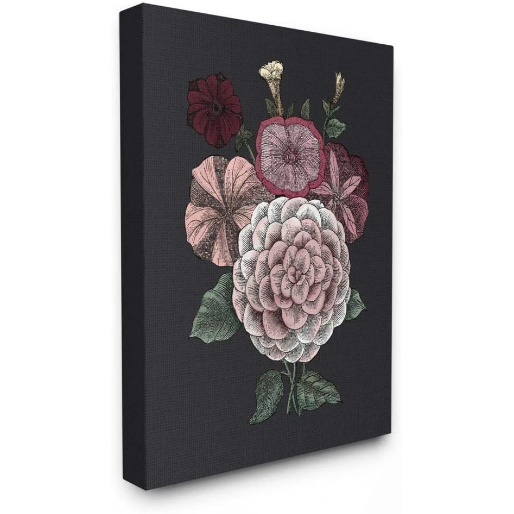 Stupell Industries Pink Flowers On Black Drawing Design by The Saturday Evening Post Wall Art 16 x 20 Canvas - BRT4KGN8A