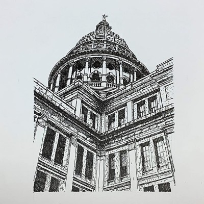 Texas Capitol Austin TX. Original drawing by tag+art. Cityscape drawing. Art Wall Decor. Office Decor. - BMIWB0JV5