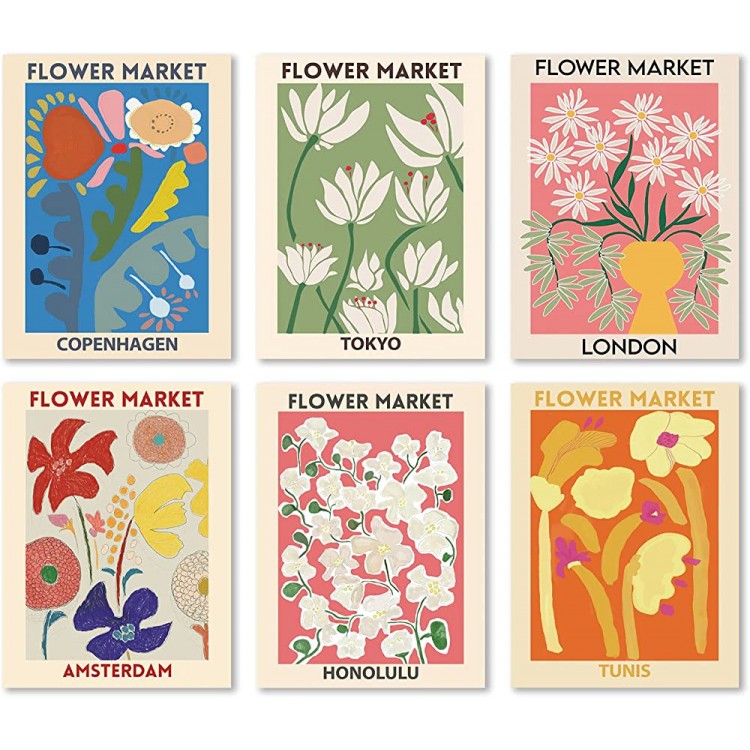 12x16inchx6 Flower Market Canvas Art London Tokyo Copenhagen Painting Shop Poster Prints Florist Gift Wall Pictures Decor for Home No Frame 12 x 16 Inch - BTQMY4UYW
