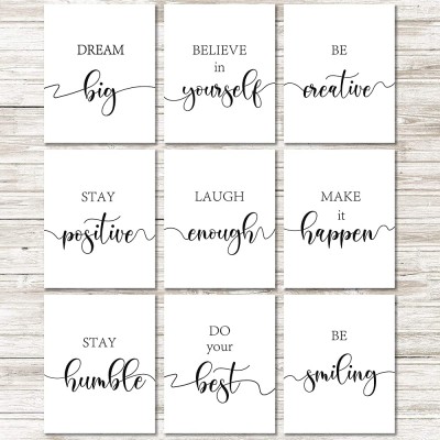9 Pieces Inspirational Quote Wall Art Posters Motivational Quote Phrases Art Print Poster Unframed Positive Posters for Office or Living Room Home Decoration Black and White - BF5VEHSYK