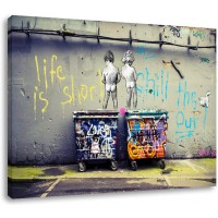 AGCary Graffiti style Banksy Wall Decor Colorful Figure Street Graffiti Poster Print Oil Paintings Canvas Reproduction Ready to Hang 16" x 12"  Life is short chill the duck out Framed - BD8QTGPX6
