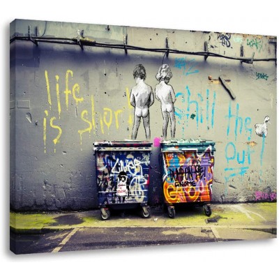 AGCary Graffiti style Banksy Wall Decor Colorful Figure Street Graffiti Poster Print Oil Paintings Canvas Reproduction Ready to Hang 16" x 12"  Life is short chill the duck out Framed - BD8QTGPX6