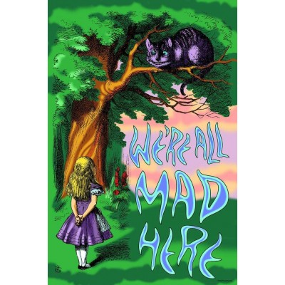 Alice in Wonderland Cheshire Cat were All Mad Here Quote Psychedelic Trippy Aesthetic Cool Wall Decor Art Print Poster 24x36 - BQPUG0J8D