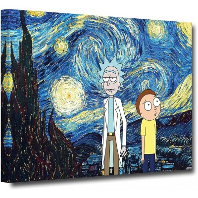ATRKERS Rick Posters and Morty Canvas Wall Art Spaceship Cartoon Framed Wall Prints Wall Decor Stretched and Framed Wall Painting Artwork Home Decoration for Living Room Bedroom Ready to Hang Artwork-2 - B2BNH36KK