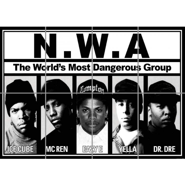 Doppelganger33 LTD NWA Rap Group Dr Dre Ice Cube Easy E Home Decor Wall Art Multi Panel Poster Print 47x33 inches - B02TAMMIB