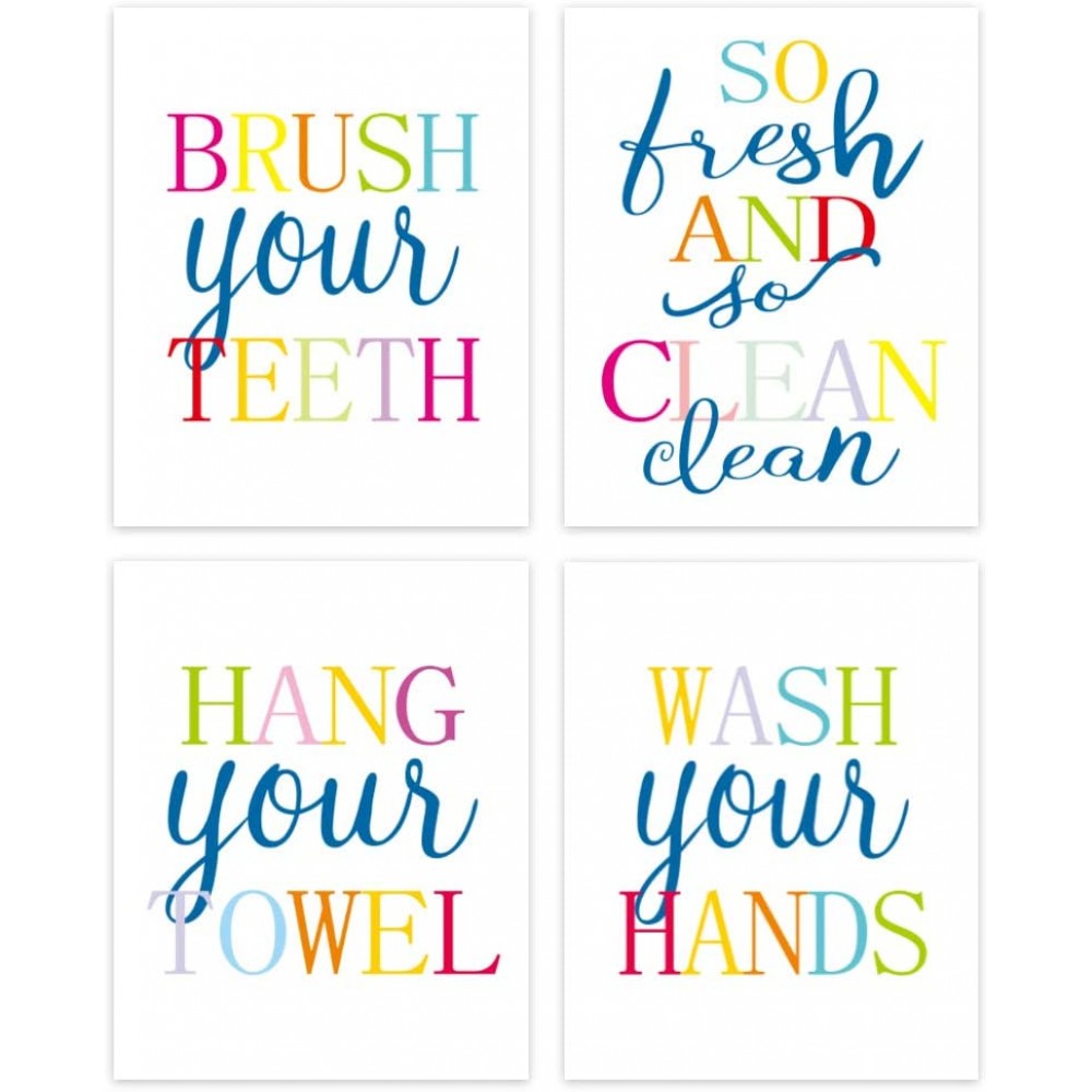 Funny Bathroom Quote&Saying Art Print,Watercolor Lettering Sign Wall Art Painting Poster,Colorful Bathroom Rules Typography Cardstock Poster For Kids Washroom Decor 12’’ x 16’’,set of 4 ,Unframed - BNR211SFI