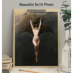 Gothic Bat Woman Wall Decor Bat Decorations Wall Art Creepy Vintage Retro Gift for Women Men Wiccan Wicca Witch Mystical Occult Medieval Fans Goth Replica Painting Picture Poster Print - BPC3215ZE