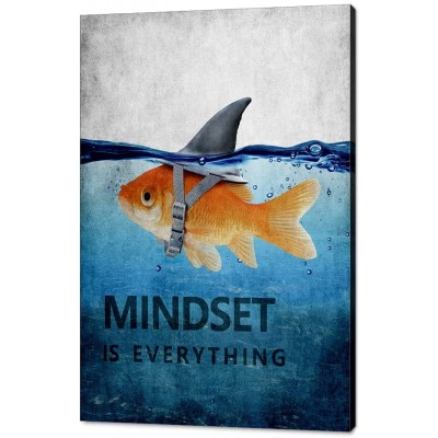 Inspiration Office Canvas Wall Art Posters Goldfish Pictures Big Shark Canvas Painting Mindset is Everything Print Poster Artwork Wooden Home Decor for Guest Room Bar Framed Ready to Hang-24”Wx36”H - BX7DWNUWW