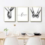 Kiddale Love and Hand in Hand Wall Art Canvas Print Poster,Simple Fashion Black and White Sketch Art Line Drawing Decor for Home Living Room Bedroom Office,Set of 3 Unframed 12x16 - B01NNRKVA