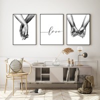 Kiddale Love and Hand in Hand Wall Art Canvas Print Poster,Simple Fashion Black and White Sketch Art Line Drawing Decor for Home Living Room Bedroom Office,Set of 3 Unframed 12"x16 " - B01NNRKVA