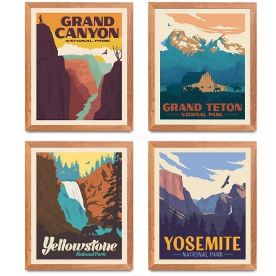 National Park Posters & Prints Set Of 4 By Herzii Prints | Vintage National Parks Poster | Nature Wall Art Decor | Mountain Travel Posters 8"x10" UNFRAMED - BX99J889V