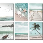 Ocean Beach Poster Prints Canvas Artwork Sea Stars flying birds sea turtle art plam prints Unframed Set of 6 Pieces H-6pieces Unframed,12x16 - BGGFXBUVH