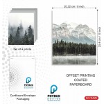 PoyBux Design Set Of 4 UNFRAMED 8''x10'' Natural Mountain Wall Art Poster Prints Green Foggy Mountains Nature Wilderness Photography Abstract Rustic Aerial Prints Home Artwork Decoration for Living Room,Bedroom Misty Forest Print Nature Po