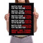 Pyradecor Black Framed Ready to Hang Watch Your Thoughts Motivational Classroom Poster Modern Canvas Prints Wall Art Paintings Pictures Artwork for Office Living Room Home Decorations - BHSR0P3XN