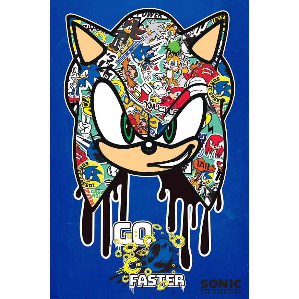 Pyramid America Sonic The Hedgehog Go Faster Graffiti Sega Video Game Gaming Cool Wall Decor Art Print Poster 24x36 - B9K1ESV6A