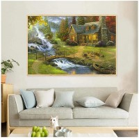 Sanwooden Thomas Kinkade Oil Painting Cathedral Mountain Lodge Landscape Bridge Posters Print On Canvas -24x36 inch No Frame - BVK4G2222