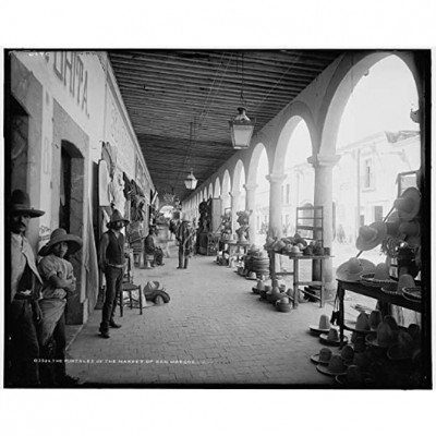 INFINITE PHOTOGRAPHS Photo: Portales,Market,Hats,vendors,Commerce,San Marcos,Aguascalientes,Mexico,1880 - B6ADOLS3C