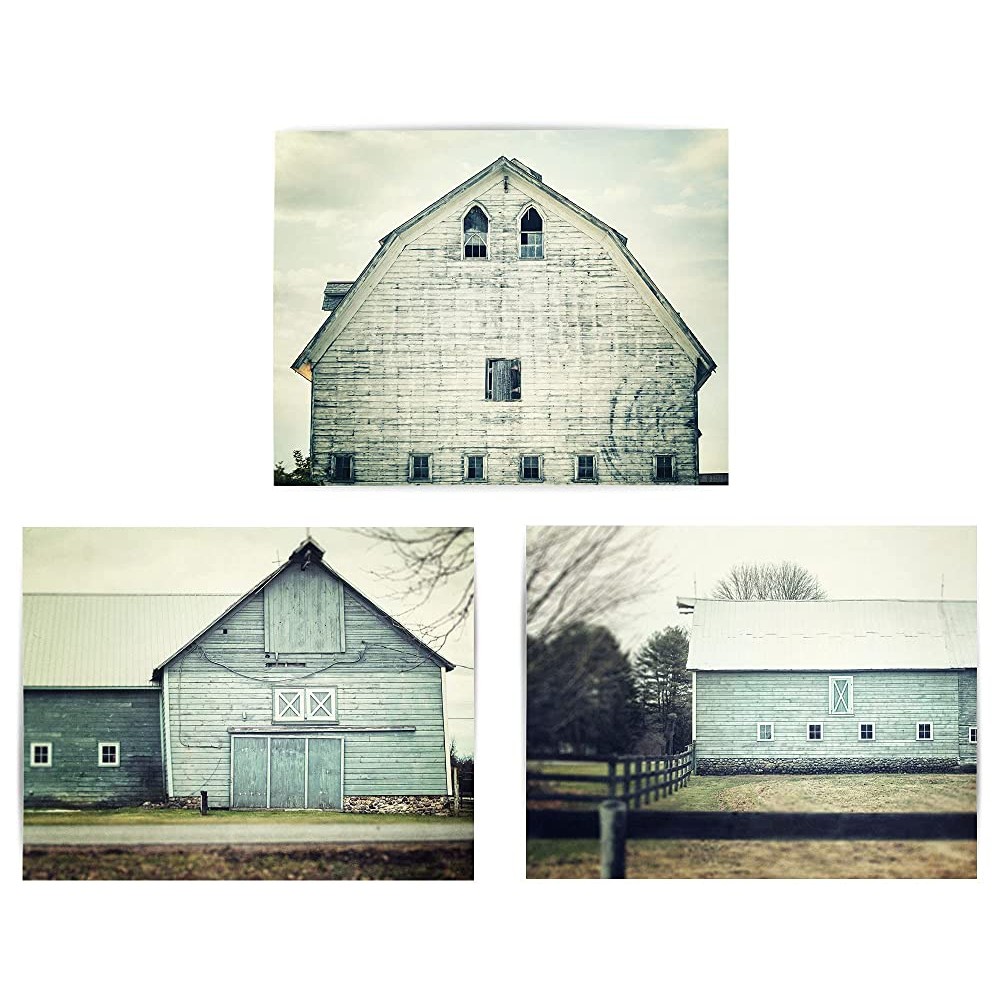 Lisa Russo Fine Art Rustic Farmhouse Wall Decor Barn Landscape Prints Set of 3 Not Framed Aqua Blue 3 5x7 Prints Only - BHVKCHC32