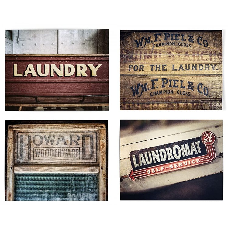 Lisa Russo Fine Art Vintage Style Laundry Room Wall Art Set of 4 Prints Not Framed 4 5x7 Prints Only - B4RPFSUMY