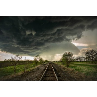 Railroad Photography Print Not Framed Picture of Train Tracks Leading Into Dark Storm Clouds in Kansas Thunderstorm Wall Art Weather Decor 4x6 to 40x60 - BUKSYY9T4