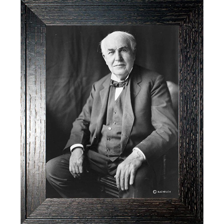 Thomas Alva Edison Photograph in a Rustic Oak Frame Historical Artwork from 1922 5 x 7 Gloss - BQG92K9PJ