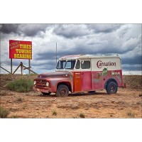 Wall Art Decor Photograph of Old Rusty Red and White Carnation Dairy Truck - BUIRGNR3B