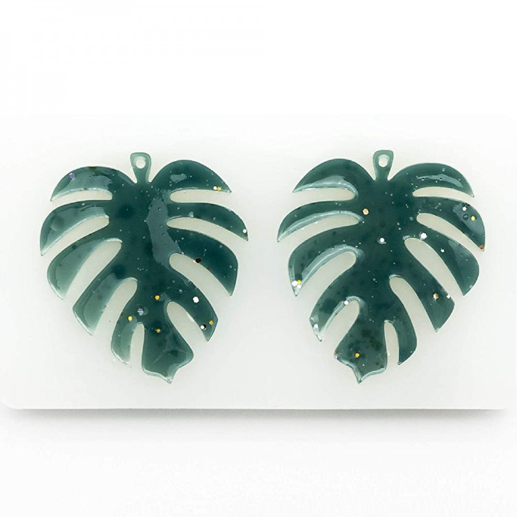 2 Long 3mm Deep Flat Monstera Leaf With Hole Shiny Silicone Earring Mold For Resin MP041 - BCY5CNYTM
