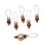 Handmade Beaded Stitch Markers for Knitting Brown and Cream Pearl - BYX985ZXJ
