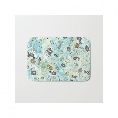 Light blue abstract 'Surreal Sky' microfiber bath or kitchen mat. Mixed media art bathroom accessories. - B4C86V9V9