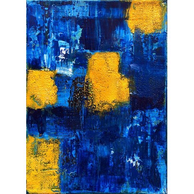 Mixed painting by Véro MAZUREK: bleue carré jaune - BDIP338ES