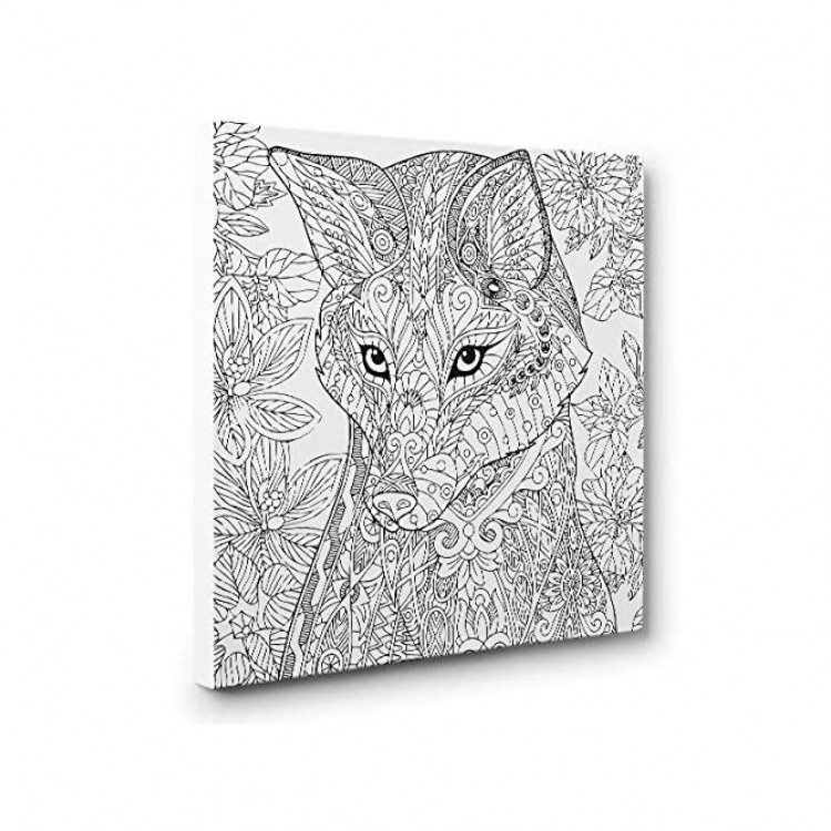 Wolf and Flowers Art Therapy Coloring Canvas Home Decor - BLIAFOK7K