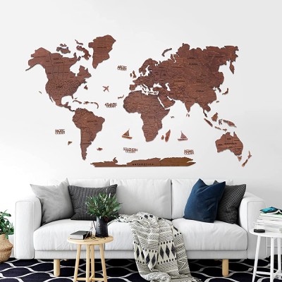 Wood World Map Wall Art Large Wall Decor World Travel Map ALL Sizes M L XL Any Occasion Gift Idea Wall Art For Home & Kitchen or Office Large Oak - BYCVC8AD4