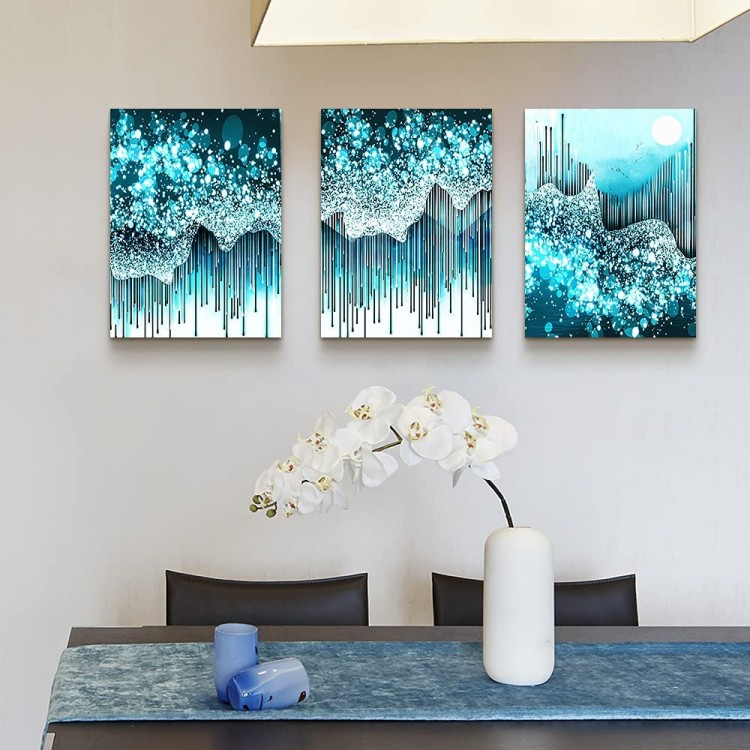 3 Piece Abstract Canvas Wall Art for Living Room Bathroom Modern Blue Water Prints Paintings Wall Decor for Bedroom Dining Room Office Kitchen Wood Framed Ready to Hang for Home Decorations - BRPUA9WLJ