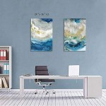 Abstract Blue Art Wall Painting: Canvas Wall Art Hand Painted Embellishment Gold Foils Artwork for Office 24'' x 36'' x 2 Panels - BR22KNA1Z