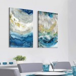 Abstract Blue Art Wall Painting: Canvas Wall Art Hand Painted Embellishment Gold Foils Artwork for Office 24'' x 36'' x 2 Panels - BR22KNA1Z