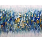 AMEI Art Paintings,24x48Inch 3D Hand Painted on Canvas Teal Blue Rhapsody Abstract Paintings Seascape Artwork Simple Modern Home Decor Textured Oil Painting Stretched and Framed Ready to Hang - BAF9RIZ3J